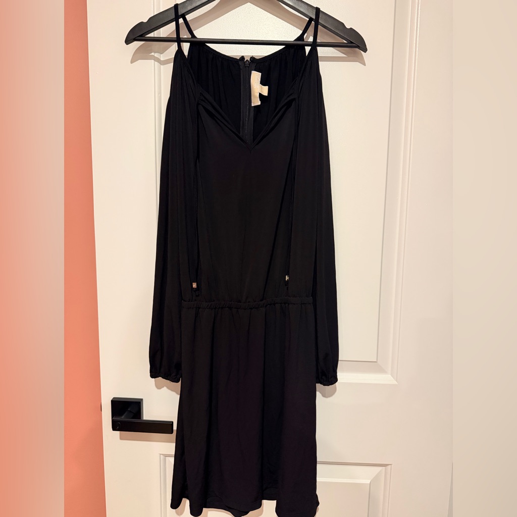 Michael Kors Black Long-Sleeve Cold Shoulder V-Neck Dress